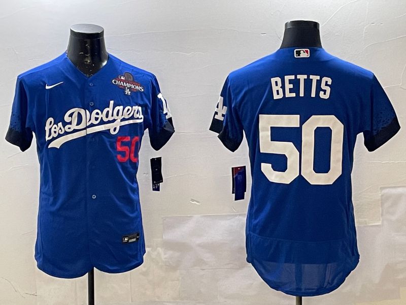 Men Los Angeles Dodgers #50 Betts Blue City Edition Elite Nike 2025 MLB Jersey style 2